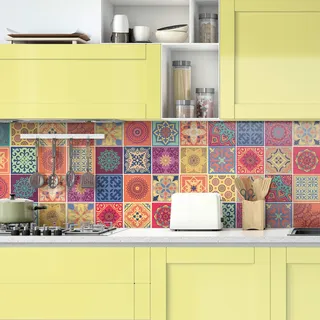 WALPLUS Fliesenaufkleber, Tera Mandala, mediterran, selbstklebend, Vinyl, Heimdekoration, für Küche, Badezimmer, Fliesen, zum Aufkleben, 15 cm, 48 Stück