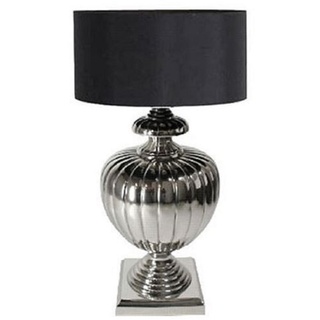 Casa Padrino Luxus Tischleuchte Silber / Schwarz Ø 40 x H. 80 cm - Messing Tischlampe mit Lampenschirm