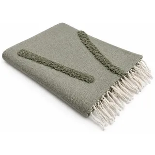 Wohndecke Winter Kuscheldecke mit Fransen » Ibiza Style Wolldecke, VewoTex, 100% Baumwolle » Wohndecke im Boho Style » Couchdecke 130x170cm grün