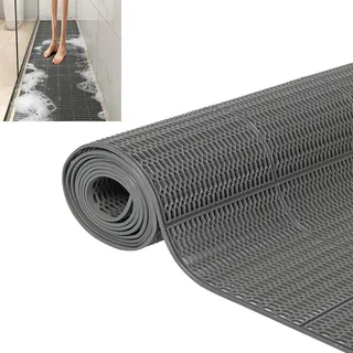 MYOYAY Drainagematte 0,9 x 3m PVC Antirutschmatte 4mm Dicke Kommerzielle Perforiert Drainagematte rutschfest Duschmatte für Schwimmbad Badezimmer Küche und Garage (Grau)