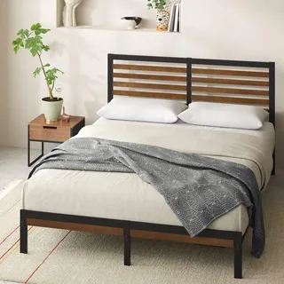 Doppelbett 140x190 cm, Metall-Bambus-Gestell mit Kopfteil, Lattenrost - Rot