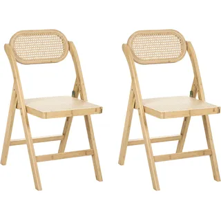 Beliani Esszimmerstuhl 2er Set Bambusholz Braun/Beige