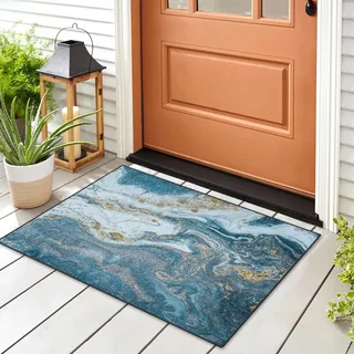 Bribay Teppich, waschbar und rutschfest, 60 x 90 cm, Marmor, Blau, Gold, Erde, Frohe Weihnachten, kleine Fußmatte für den Innenbereich, für Schlafzimmer, Küche, Bad, Waschküche, Wohnzimmer