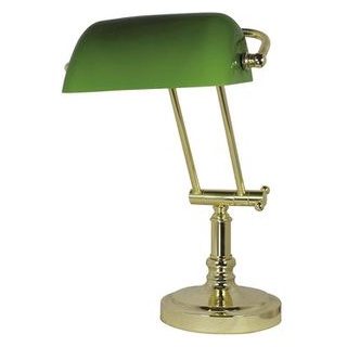 SEA-CLUB Schreibtischlampe 1292G Bankerlampe, messing poliert, grün, mit Standfuß