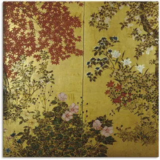 Wandbild ARTLAND "Japanischer Wandschirm 18. Jahrhundert" Bilder Gr. B/H: 50 cm x 50 cm, Leinwandbild Pflanzen, 1 St., bunt Kunstdrucke als Leinwandbild, Poster, Wandaufkleber in verschied. Größen