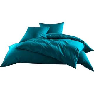 Mako-Satin Baumwollsatin Bettwäsche Uni einfarbig zum Kombinieren (Bettbezug 135 cm x 200 cm, Petrol Blau)