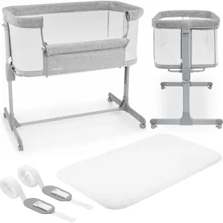 3-in-1 Beistellbett, Reisebett & Babybett, höhenverstellbar, ab Geburt, grau - Grau
