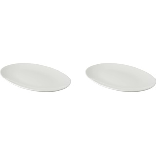 palmer 2 x White Delight Teller flach oval im Set, Porzellan, 30 x 21,5 cm, weiß glänzend, randlos coupe modern, für modernes Servieren von Speisen, stapelbar, spülmaschinenfest