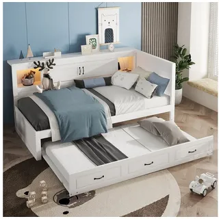 HAUSS SPOLE Schlafsofa 90x200cm mit Beleuchtung, Staufach, Ausziehbares Bett, Steckdose, Weiß, Schlafsofa,Tagesbett, mit Ambientebeleuchtung, Ausziehbar, USB + Steckdosen, Push-Pull-Staufach., ohne Matratze weiß