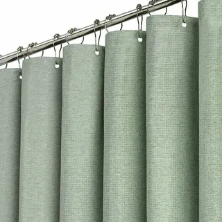 Duschvorhang 180x210cm, Extra Lang, Salbeigrün - Set Aus Strapazierfähigem, Strukturiertem Duschvorhang In Leinenoptik Mit 12 Ecken