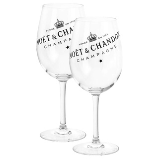 Moët & Chandon 2er Set Champagner Glas Gläser Ice Imperial Echtglas klar mit schwarzem Schriftzug