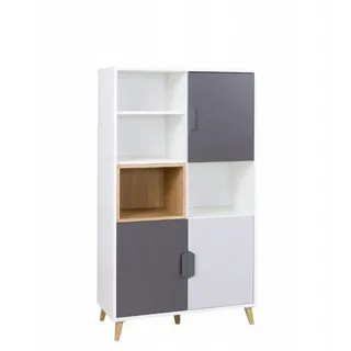 Deine Möbel 24 Hochkommode JUSTIN 6 Kommode Jugendkommode Sideboard 80 cm breit (Set, 2 St., für Jugendzimmer Kinderzimmer Schlafzimmer Wohnzimmer), in Weiß Matt / Graphit / Grau / Eiche Scandi Still grau