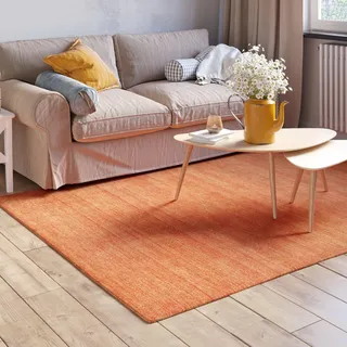 MY-RUG handgewebter Wollteppich 80 x 150 cm aus Reiner Schurwolle | Teppich aus Wolle | Naturteppich Wohnzimmerteppich, robust & pflegeleicht, Oeko-Tex, extra schwere Qualität | Devi Rost Rot Orange