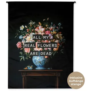 MuchoWow Wandteppich Blumen - Kunst - Pastell - Zitate, Rechteckig, Höhe: 3 mm, Wandtuch für Wohnzimmer, Schlafzimmer, 150x200 cm Rechteckig | 150 cm x 200 cm x 3 mm