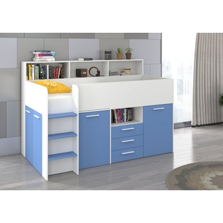 Domando Hochbett Hochbett Talamone Breite 206cm, mit integrierten Schränken, Schreibtisch und Regal blau