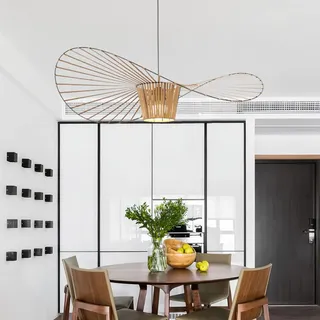 Vertigo Lampe 170cm Braun, Hängelampe Hängeleuchte Kronleuchter Wohnzimmer Pendelleuchte Chandelier Modern Vintage Lustre Fiberglas+Schwarz Pu Kreative Hut Lampe Retro Wohnzimmerlampe,Braun,170cm