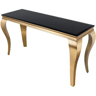 Invicta Interior Konsolentisch MODERN BAROCK - 145x50cm - schwarz - Glas | Edelstahlgestell, Beine: gold, Barockstil, pflegeleichte Oberfläche, belastbar bis 50 kg