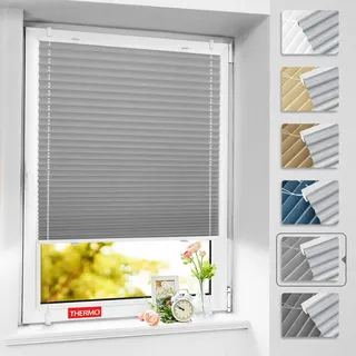 BelleMax Plissee ohne Bohren Verdunkelung Klemmfix, Thermo Plissee Hellgrau 80x200 cm(BxH), Verdunklungsplissee 100% Verdunkelnd & lichtundurchlässig, Sichtschutz und Sonnenschutz für Fenster & Tür