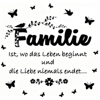 WandSticker4U®- Wandtattoo Sprüche FAMILIE IST & SCHMETTERLINGE & BLUMENRANKE schwarz XXL (100x62 cm) I Wandtattoo Wohnzimmer Spruch Familie Leben Liebe Wandsticker Sprüche Schlafzimmer Küche Flur