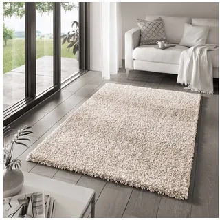 TaraCarpet Langflor-Teppich Venezia Shaggy, quadratisch, Höhe: 35 mm, Hochflor Shaggy Uni Creme Wohnzimmer Schlafzimmer 250x250 cm weiß quadratisch | 250 cm x 250 cm x 35 mm