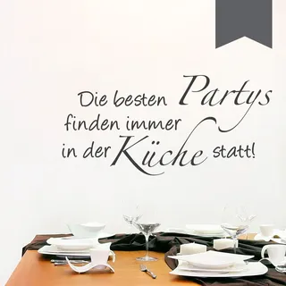 WANDKINGS Wandtattoo - Die besten Partys finden immer in der Küche statt! - 50 x 24 cm - Dunkelgrau - Wähle aus 5 Größen & 35 Farben