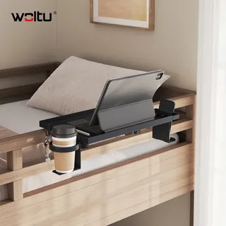 Woltu Bettablage Nachttisch Bettablage Zum Einhängen Nachtkästchen Mit Kabelführung Getränkehalter Handyhalterung Für Hochbett Etagenbett, 47x25 Cm, Schwarz