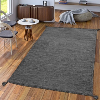 TT Home Handwebteppich Wohnzimmer Natur Webteppich Kelim Modern Baumwolle In Grau, Größe:80x150 cm