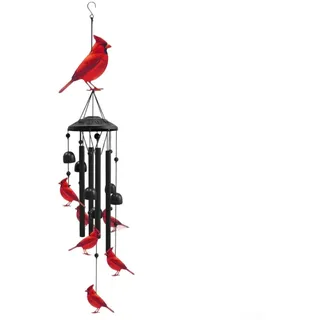 HpLive 90 cm Metall Windspiel mit Kardinal-Motiv für Garten, Terrasse oder Balkon, rote Vogel-Hängedekoration für beruhigende Klänge im Außenbereich