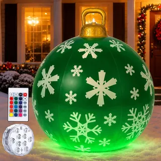 LORESJOY Aufblasbare Weihnachtskugeln, 60cm Groß Leuchtende LED Weihnachtskugeln mit Fernbedienung, Weihnachtsmann Aufblasbar Kugeln Weihnachtsdeko Weihnachten Ball
