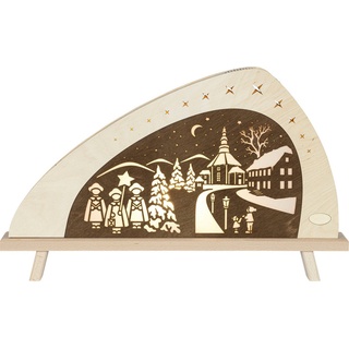 Weigla LED Lichterbogen Standleuchte, Weihnachten in Seiffen, Höhe ca. 32 cm (1-tlg), Holzkunst aus dem Erzgebirge, Weihnachtsdeko, Deko fürs Fenster beige