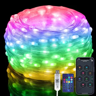 10M Lichterkette mit Farbwechsel,[99+ Modi] 100LEDs Wasserdicht RGB Smart IC Lichtschlauch USB Plug in, mit Timer, Sync Musik, Fernbedienung/App Steuerung, für Weihnachten, Hochzeit, Haus, Party Deko