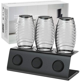 Daskoo Flaschenhalter Abtropfhalter Flaschenhalter -Abtropfgestell für 3 Flaschen,Edelstahl, mit Flaschenbürste und Abtropfmatte schwarz