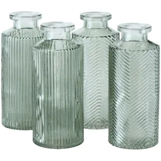 Seaside No.64 – Kleines Vasen-Set 4 TLG. in transparenter Farbe - kombiniert aus Zwei Designs - Ø6 cm H14 cm - perfekt geeignet als Hochzeitsdeko/für besondere Anlässe/viele Wohnstile (Salbei)