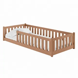 Kids Collective Jugendbett Bodenbett 90 x 190 cm Kiefer massiv braun Zimt
