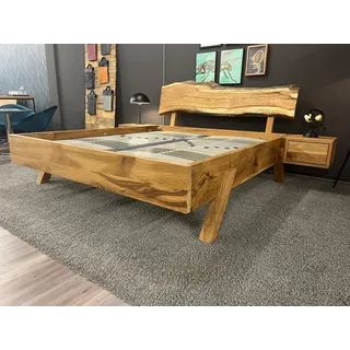 Möbel Specht Massivholzbett Rustic Eiche (bis 300x220cm Liegefläche), Kopfteil mit natürlicher Baumkante