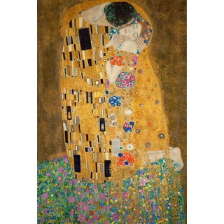 Holzbild REINDERS "Deco Panel 60x90 Gustav Klimt - the kiss" Bilder Gr. B/H/T: 60 cm x 90 cm x 2 cm, Hochformat, goldfarben (gold) Holzbilder