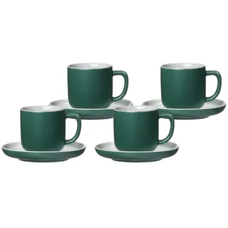 Ritzenhoff & Breker Jasper Espressotassen mit Untertassen, 4er Set, Grün, 240 ml, Espressogeschirr mit Soft-Touch-Haptik & Mattglasur, Spülmaschinengeeignet