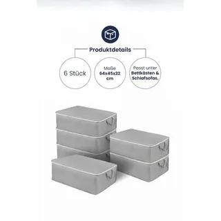 Formeya Unterbettkommode 6er Set XXL Unterbettbox Bettkasten Organizer 64x45x22 cm grau