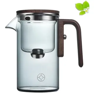 Enchanti Teekanne, Wasser Trennung Glas Teekanne Mit Holzgriff, Magische Teekanne, Hexerei Teekanne, Glas Teekanne Mit Sieb, Magische Teekanne Glas Mit Infuser (1*Smoky Grey800ML)