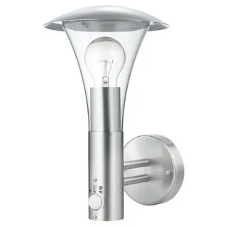 TRANGO LED Außen-Wandleuchte, Bewegungssensor, 8001-PIRL Sensor LED-Außenleuchte IP44 Wandlampe inkl. 1x 4-5 Watt E27 LED Leuchtmittel 3000K warmweiß *SARA* Wandleuchte mit Bewegungsmelder Sensor, aus Edelstahl und Kunststoff, Wegbeleuchtung