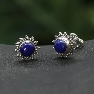 Drachensilber Sonnen Ohrstecker Lapislazuli Damen Ohrring 925 Silber (Paar) - Silber;Blau