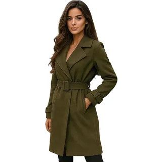 Worldclassca Lederimitatmantel Worldclassca Wildlederoptik Mantel Trenchcoat mit Gürtel Fashion Neue Kollektion - Stilvolle und gemütliche Mode für Damen grün