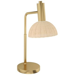 HOMCOM Tischleuchte, Tischlampe mit E14 Fassung, Nachttischlampe mit Rattan-Lampenschirm, 40 W Schreibtischlampe für Schlafzimmer, Wohnzimmer, Nat...