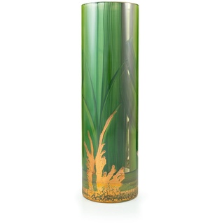 Angela neue Wiener Werkstaette Smaragd — Zylindrische Vase — Durchmesser 10 cm — Höhe 30 cm — handbemalt — Dekor aus echtem Gold, Grün