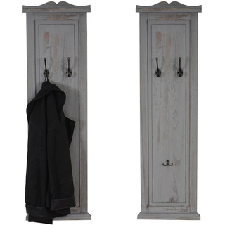 2er-Set Garderobe H33, Wandgarderobe Garderobenpaneel, Wandhaken Holz 109x28x4cm ~ grau shabby
