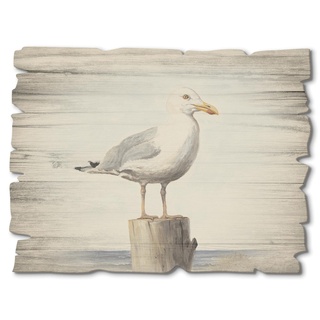 ARTland Wandbild aus Holz Shabby Chic Holzbild rechteckig 40x30 cm Querformat Vögel Möwe Strand Küste Meer Nordsee Himmel Maritim T4NN