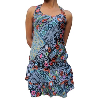 PANASIAM Tunikakleid Sommerkleid in verschiedenen Designs farbenfrohe Tunika aus feiner Viskose auch für Schlagerparty 70er Party oder Festivals ein Hingucker blau