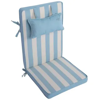 LILENO HOME Hochlehnerauflage mit Kopfkissen, bequeme Sitzauflage für Gartenmöbel, Stuhlkissen, (1er Set), Polsterauflage Blockstreifen Aqua, Sitzpolster für Klappstühle blau
