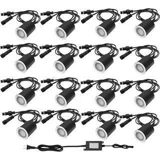 Einbaustrahler Für Den Außenbereich, 16 Leds, Hauptbeleuchtungsset Für Die Terrasse, Ø 32 Mm, Ip67 Wasserdicht, 12 V Niederspannung – Warmweißes Licht