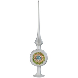 INGE-GLAS® Christbaumspitze Ornament Reflexspitze, weiss matt Ø8cm x 33cm (1-tlg), mundgeblasen, handbemalt weiß